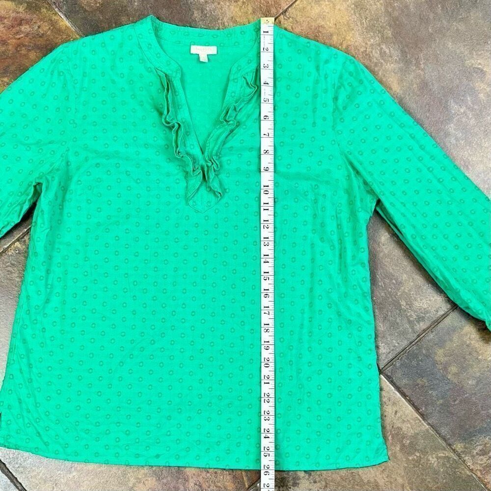 Talbots Green Texture Dots V-neck Ruffle Blouse Medium - Picture 8 of 11